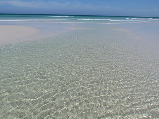 Spring morning at the beach with high tide.