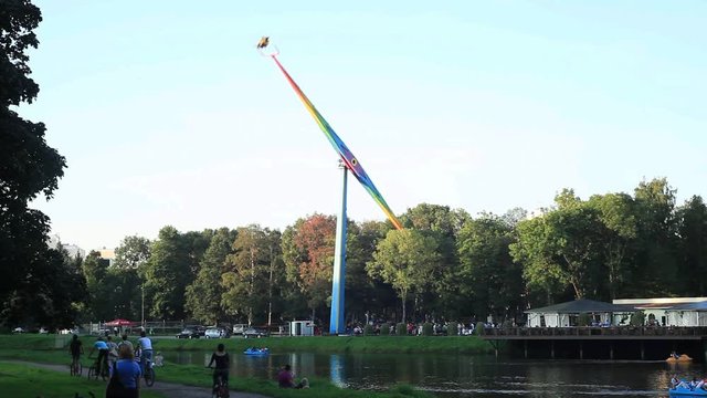 ST. PETERSBURG, RUSSIA - August 28, 2011: Victory Marine Park with a lake and extreme rides - a favorite vacation spot for citizens and tourists
