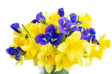 Stoff pro Meter Strauß Narzissen- und Irisblumen © neirfy