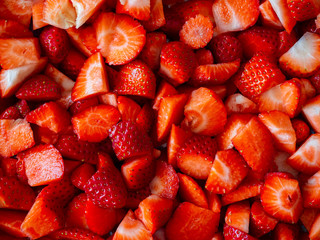 A bunch of chopped strawberries