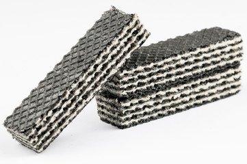 Tasty chocolate wafers isolated on white background.Copy space