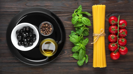 Cooking authentic Italian pasta. Spaghetti Ingredients