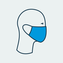 Vector icon of a person wearing mask and keeping distance during a quarantine. It represents a concept of medical protection, isolation, health safety and virus quarantine