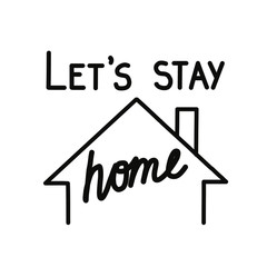 Stay at home- warning notice for the prevention of coronavirus under a roof in a house. Social distance, self isolation in home. Simple vector illustration of coronavirus 2019-ncov covid-19