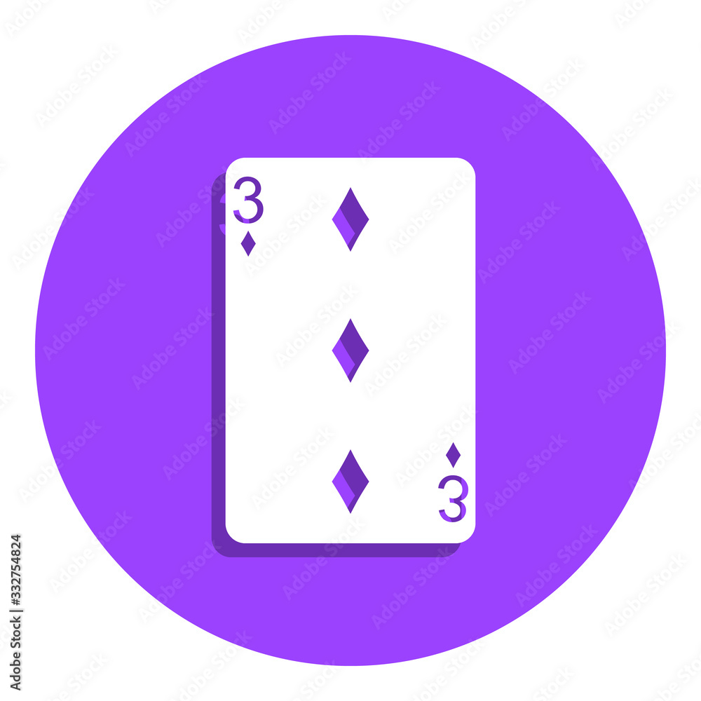 Poster playing card diamond suit three badge icon. simple glyph, flat vector of web icons for ui and ux, we