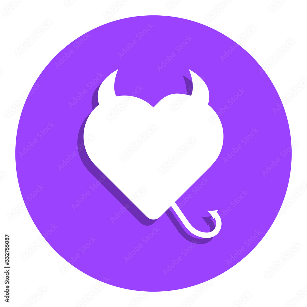 Poster silhouette of devil heart with horns and tail badge icon. simple glyph, flat vector of web icons for