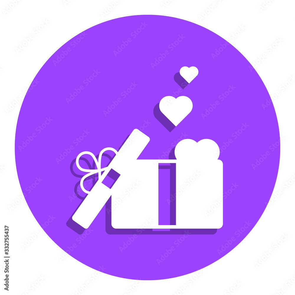 Poster gift box with a bow and heart badge icon. simple glyph, flat vector of web icons for ui and ux, webs