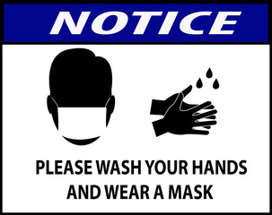 mandatory sign,Washing hands and wear a mask, notice for wash your hands or a warning banner for washing hands.