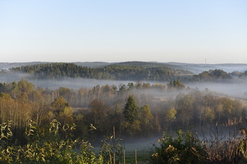 Bieszczady Mountain park with top view in high sun