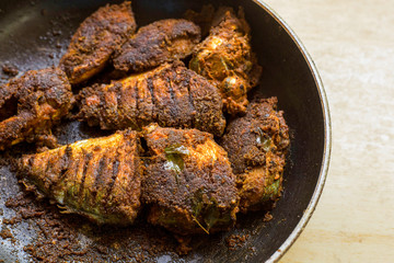 Mouth watering deep fried salmon steaks, Fried fish in the pan