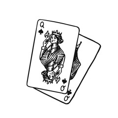  Playing cards in vintage doodle style. Spades Queen. Hand drawn engraved doodle sketch. Vector illustration for tattoo or t-shirt.
