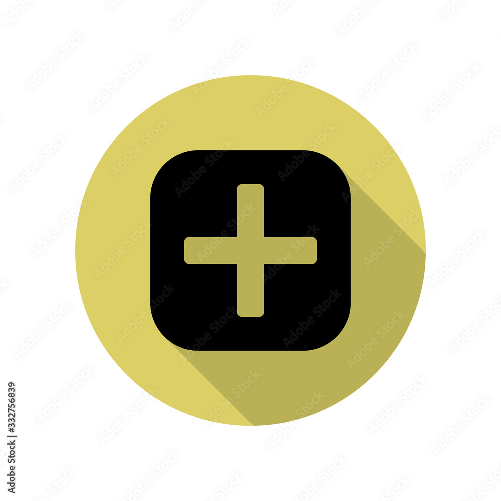 Poster pharmacy sign long shadow icon. simple glyph, flat vector of web icons for ui and ux, website or mob