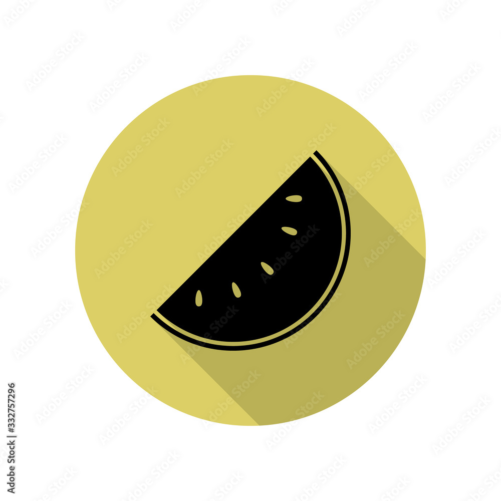 Poster piece of watermelon long shadow icon. simple glyph, flat vector of web icons for ui and ux, website 