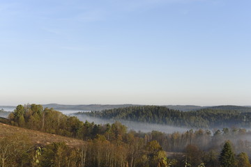 Bieszczady Mountain park with top view in high sun