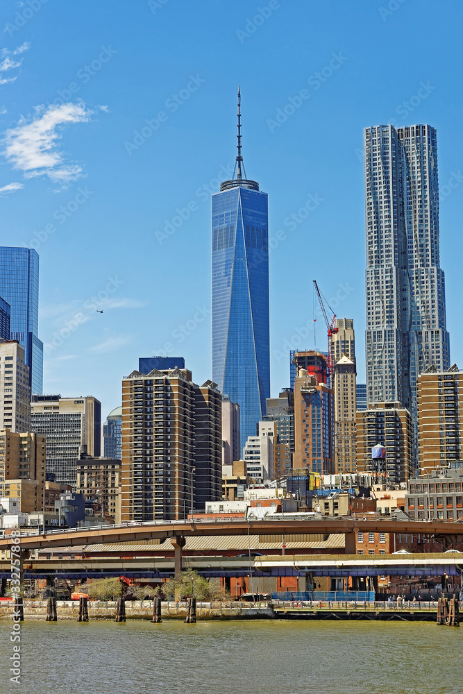 Wall mural view of lower manhattan in new york