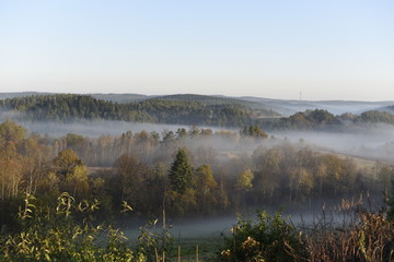 Bieszczady Mountain park with top view in high sun