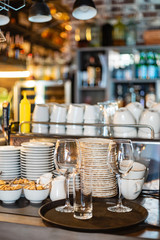 empty flutes and cups in the restaurant © Maksim Shebeko