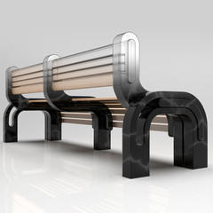 A park bench of black marble and wood