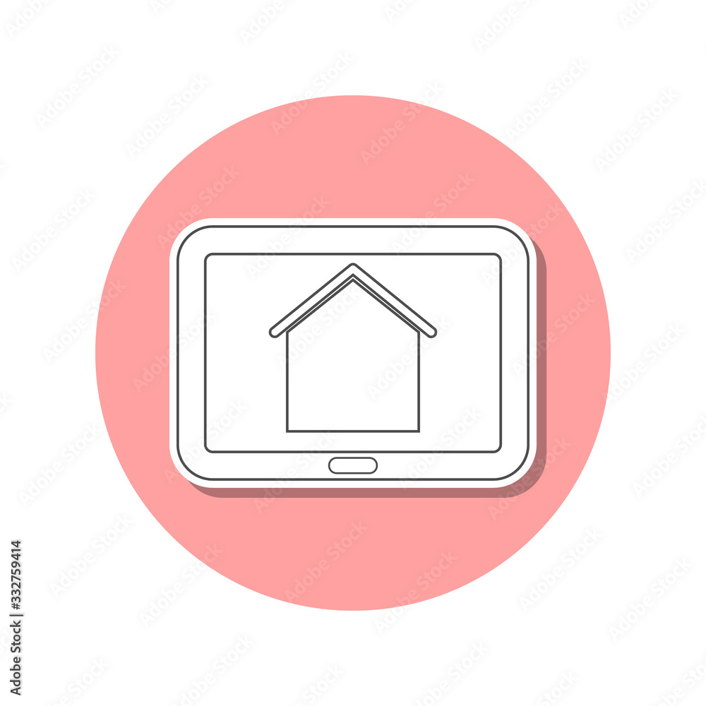 Poster house on tablet screen sticker icon. simple thin line, outline vector of web icons for ui and ux, we