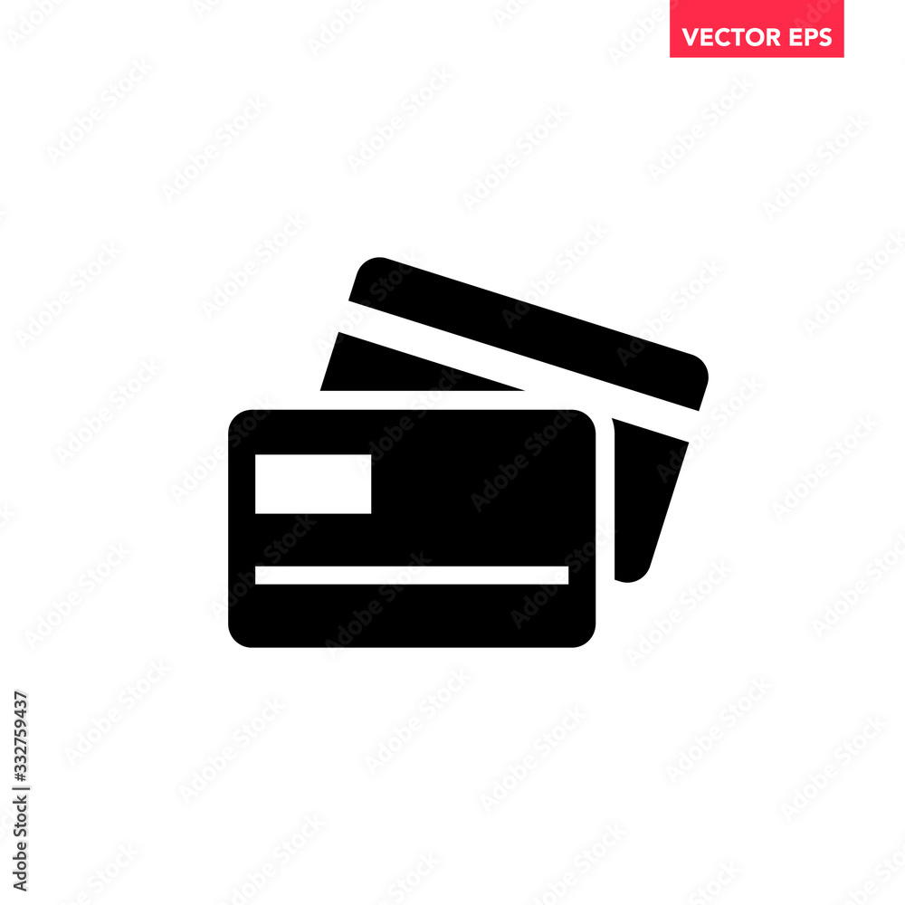 Poster solid black 2 credit cards icon, front & back, simple flat design pictogram interface element for ap