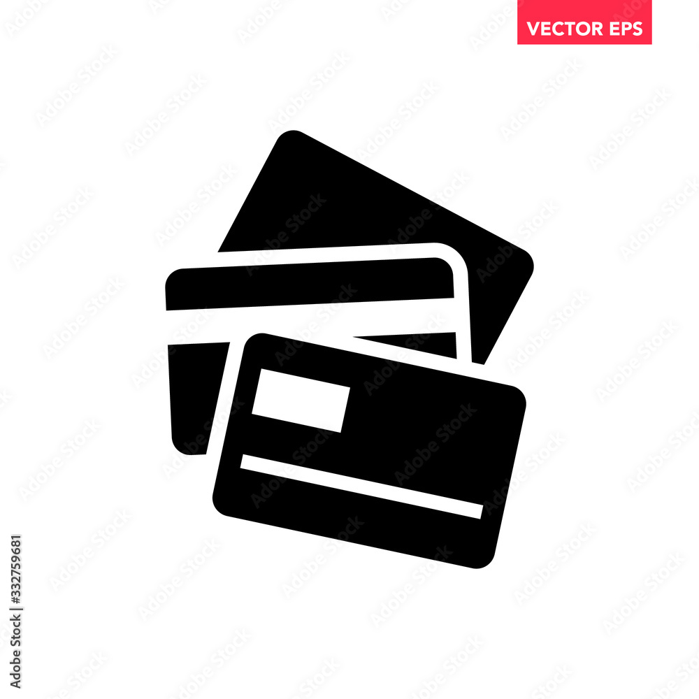 Poster solid black 3 credit / bank cards icon, simple flat design pictogram interface element for app ads l