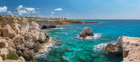 landscape with green sea and blue sky, Ayia Napa, Cyprus