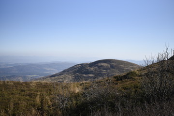 Bieszczady Mountain park with top view in high sun
