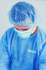 Medicine doctor testing blood samples for virus. Coronavirus. Covid-19 epidemic.