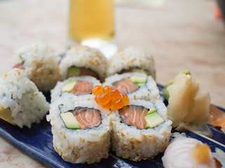 Close up of sushi plate