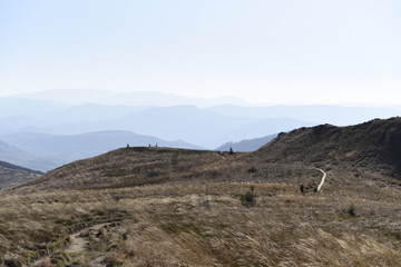 Bieszczady Mountain park with top view in high sun