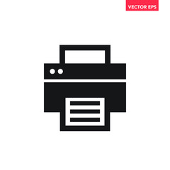 Soiled black printer / copy page icon. Simple printing machine flat design pictogram concept for app ads logo web banner button ui ux interface elements, vector isolated on white background - obrazy, fototapety, plakaty