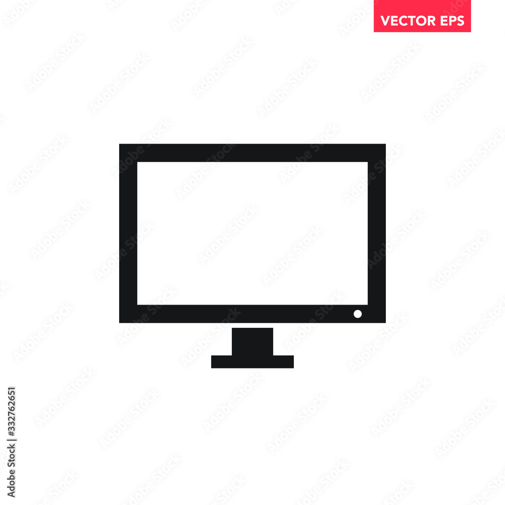Fototapete black single computer screen monitor icon, simple clear button sign, flat design interface element f