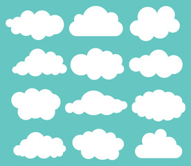 Set of shite sky, clouds. Cloud icon, cloud shape. Set of different clouds. Collection of cloud, shape, label, symbol. Graphic element vector.