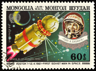 First Russian cosmonaut Yuri Gagarin and spacecraft Vostok