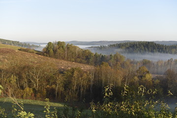Bieszczady Mountain park with top view in high sun
