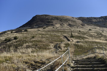 Bieszczady Mountain park with top view in high sun