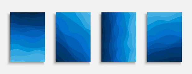Collection of creative artistic wavy covers, templates, posters, placards, brochures, banners, flyers and etc. Abstract gradient backgrounds - blue trendy design