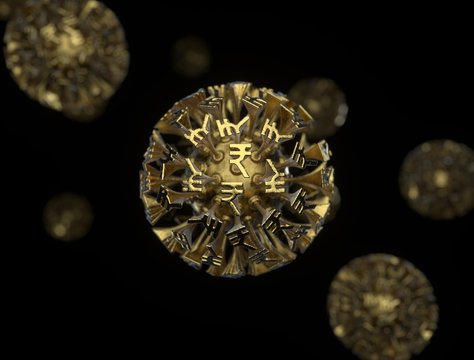 What Will The Corona Virus Do To Our Financial And Economic Systems? This Is Image Depicts A Gold Virus With Money Symbols