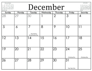 2021 monthly calendar black & white with American and European Holidays V3