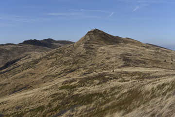 Bieszczady Mountain park with top view in high sun