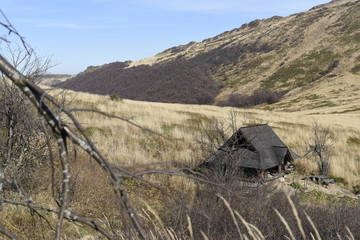 Bieszczady Mountain park with top view in high sun