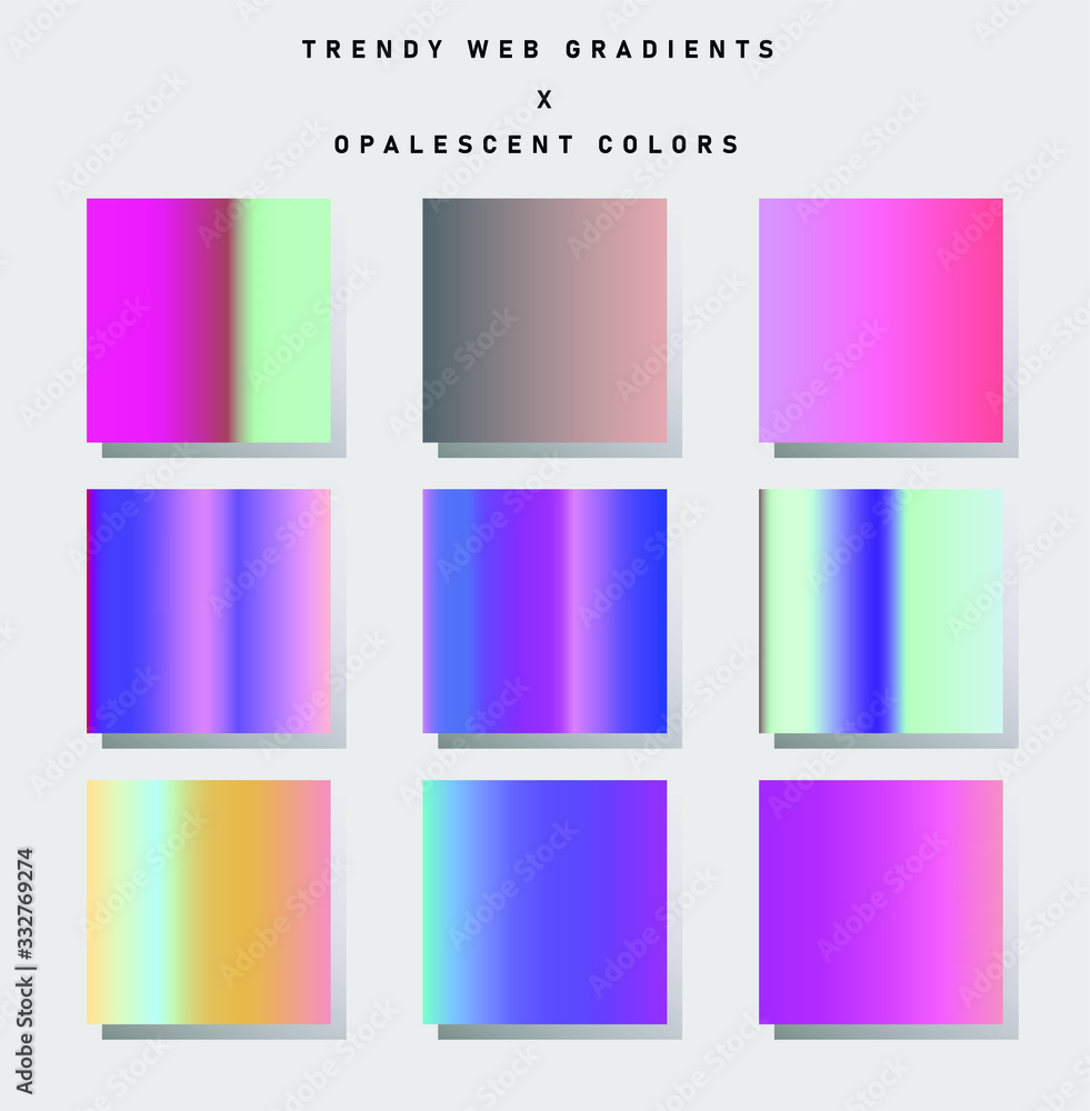 Poster set of neon retrowave and vaporwave gradient swatched for design. ui kit, fancy modern trendy palett