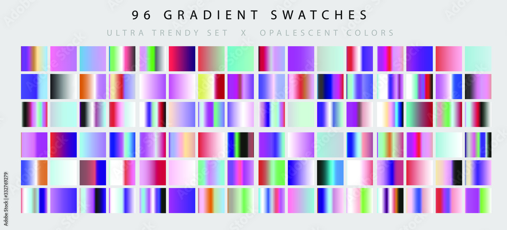 Poster set of neon retrowave and vaporwave gradient swatched for design. ui kit, fancy modern trendy palett