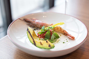 Grilled Prawn and Avocado with Tomato Salsa