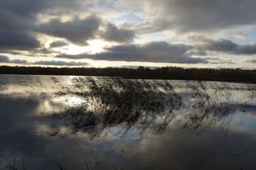 Quiet evening on the lake. Late fall. Calmness and thoughtfulness.