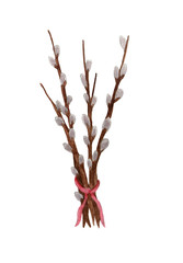 Blooming willow. Easter vines with ribbon