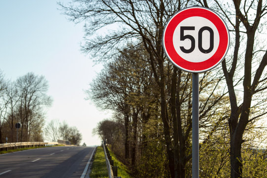 german speed limit sign 50 kmh at a country road