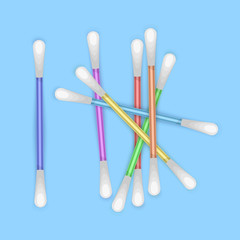 Set of cotton buds in cartoon style. Cotton swabs for ears, vector eps 10 format