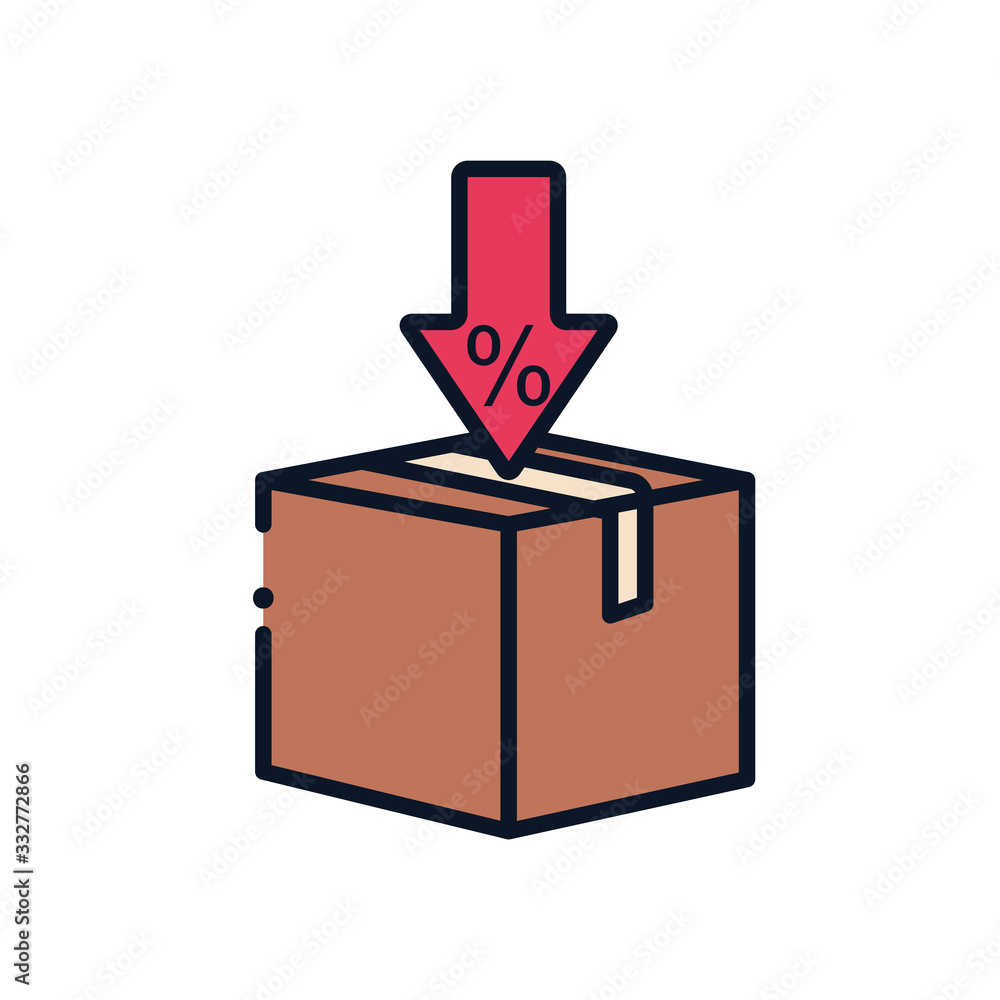 Poster isolated delivery box and sale arrow line fill style icon vector design