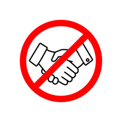 No handshake icon, black with red stripe on white background, isolated EPS vector illustrations.
